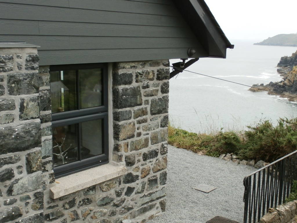 Grey aluminium window on a stone house – double glazing in St Ives, Cornwall